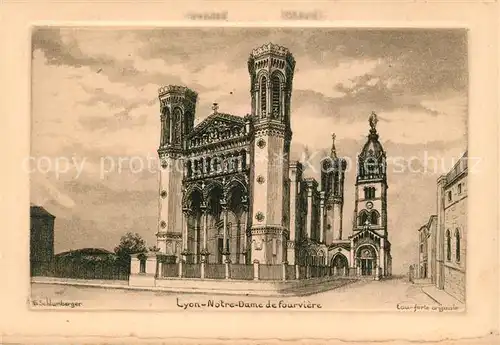 Lyon_France Eglise Notre Dame de Fourviere Dessin Kuenstlerkarte Lyon France