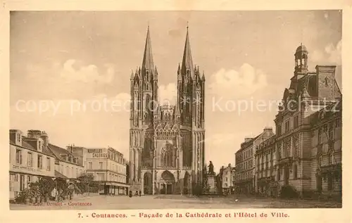 Coutances Facade de la Cathedrale et Hotel de Ville Coutances