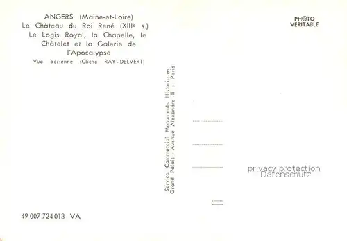 Angers Le Chateau du Roi Rene Vue aerienne Angers