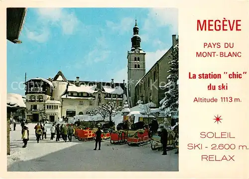 Megeve Station du ski Ortsmotiv mit Kirche Pferdeschlitten Megeve