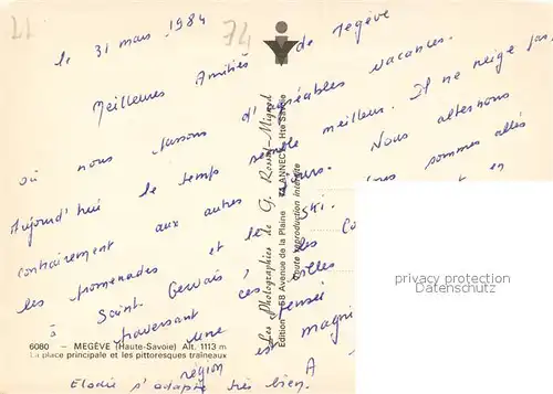 Megeve Station du ski Ortsmotiv mit Kirche Pferdeschlitten Megeve