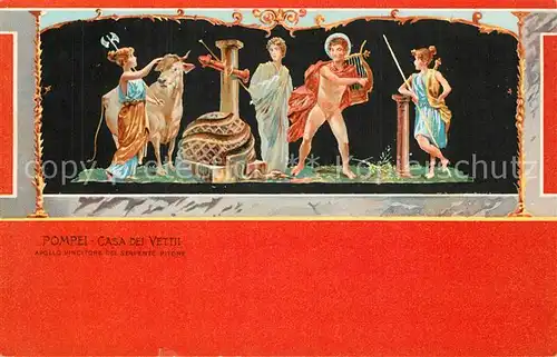 Pompei Casa dei Vettii Apollo Vincitore del Serpente Pitone Litho Pompei