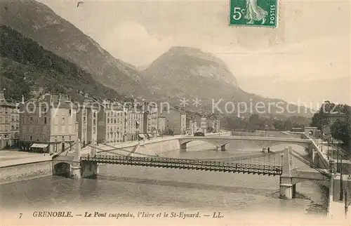 Grenoble Pont suspendu Isere et Mont Saint Eynard Grenoble