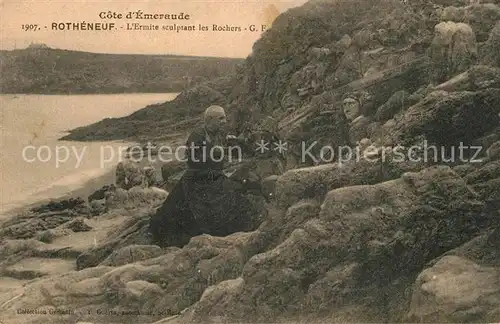 Rotheneuf Ermite sculptant les Rochers Rotheneuf