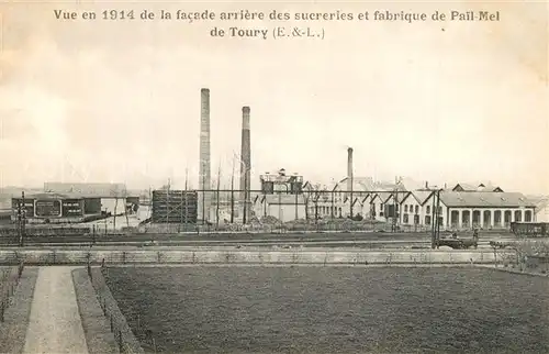 Toury Vue en 1914 de la facade arriere des sucreries et fabrique de Pail Mel  Toury