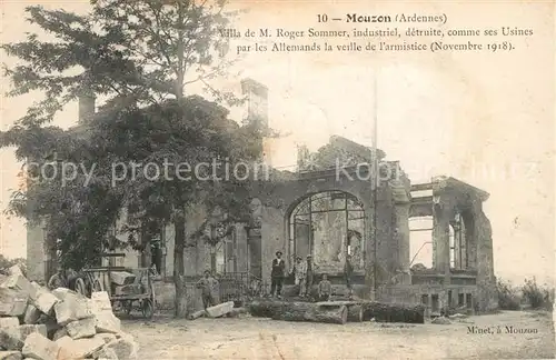 Mouzon_Ardennes Villa de Roger Sommer detruite comme ses Usines par les Allemands la veille de l armistice Mouzon Ardennes