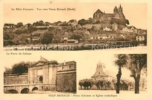 Neuf Brisach_Neu Breisach Vue vers Vieux Brisach La Porte Colmar Place dArmes et Eglise catholique 