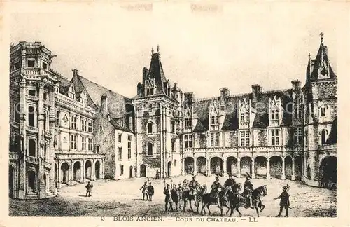 Blois_Loir_et_Cher Blois Ancien Cour du Chateau Dessin Kuenstlerkarte Blois_Loir_et_Cher