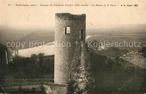 Trevoux Ruines du Chateau Feodal XIIe siecle la Saone et le pont Trevoux