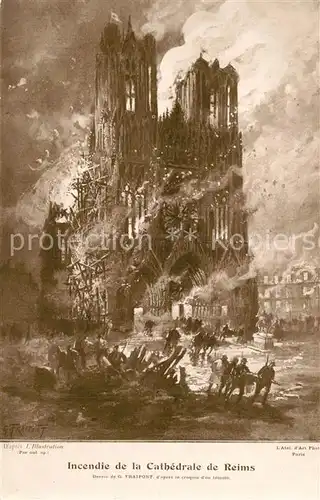 Reims_Champagne_Ardenne Incendie de la Cathedrale Dessin Kuenstlerkarte Reims_Champagne_Ardenne