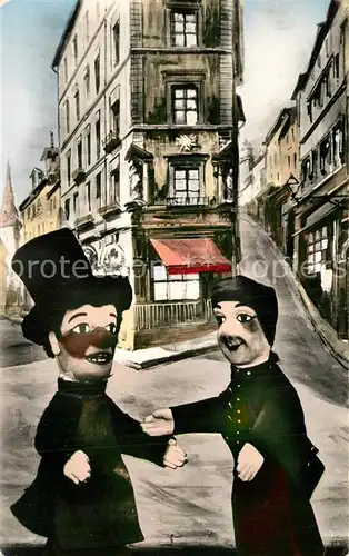 Lyon_France Guignol et Gnafron se rencontrent au bas du Gourguillon Kuenstlerkarte Lyon France