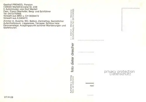 Martell Ennetal Gasthof Pension Premstl Martell