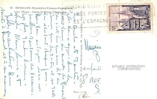 Hendaye_Pyrenees_Atlantiques Plage Frontiere Franco Espagnole Hendaye_Pyrenees