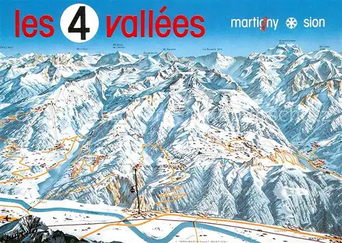 Martigny_VS Panoramakarte mit Verbier Tsoumaz Nendaz Thyon Veysonnaz Les Collons Martigny VS