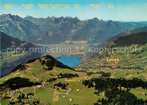 Amden_SG mit Walensee Linthebene Glarner und Schwyzer Alpen Fliegeraufnahme Amden_SG