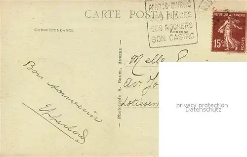 Perros Guirec La Plage de Trestraou vue a travers les arbres de la montee de la Clarte Perros Guirec