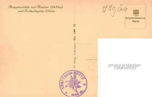 Kemptnerhuette Berghuette mit Kratzer und Trettachspitze Allgaeuer Alpen Kupfertiefdruck Kemptnerhuette