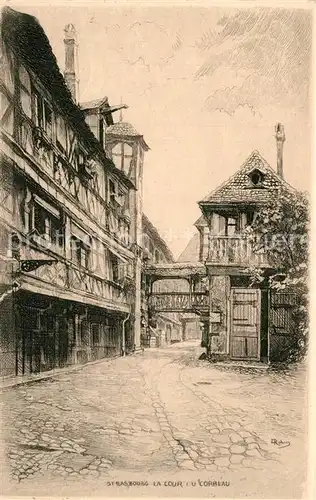Strasbourg_Alsace La Cour du Corbeau Dessin Kuenstlerkarte Strasbourg Alsace