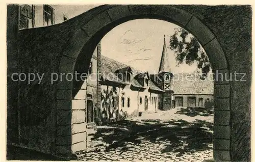 Lauterbach_Hessen Burgtor Kohlezeichnung von K. Winkel Kuenstlerkarte Lauterbach Hessen