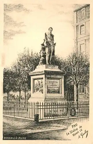 Pau Statue de Henri IV Dessin Kuenstlerkarte Pau