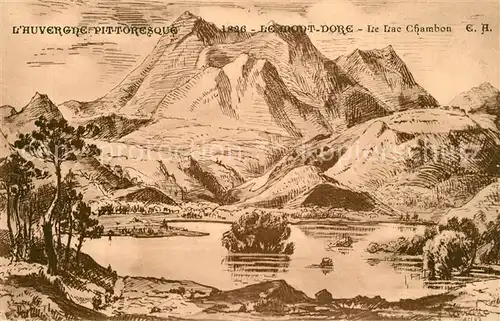 Le_Mont Dore_Puy_de_Dome Lac Chambon Dessin Kuenstlerkarte Le_Mont Dore_Puy_de_Dome