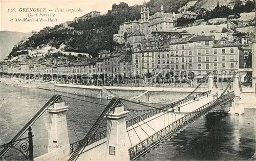 Grenoble Pont suspendu Quai Perriere et Sainte Marie d en Haut Grenoble