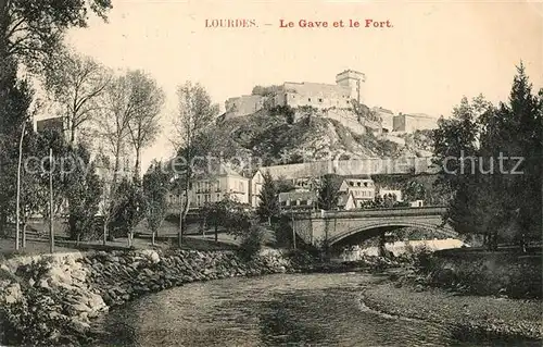 Lourdes_Hautes_Pyrenees Le Gave et le Fort Lupis Freres Speise  und Getraenkekarte Lourdes_Hautes_Pyrenees