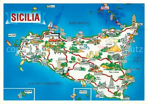 Sicilia Landkarte Mittelmeerinsel Sicilia
