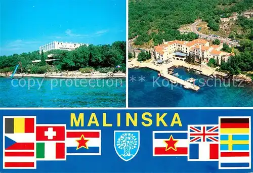 Malinska_Krk Hotel Tamaris Fischerdorf Hafen Nationalflaggen Malinska Krk