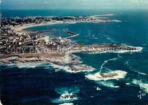 Quiberon_Morbihan Maree haute sur le chateau du Turpot et Port Maria vue aerienne Quiberon Morbihan