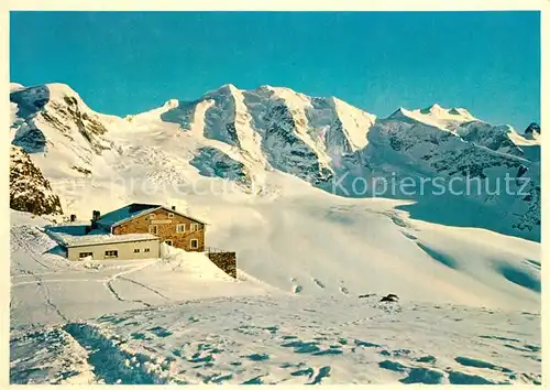 Diavolezza Berghuette Piz Palue und Bellavista Alpenpanorama Berninagruppe Diavolezza