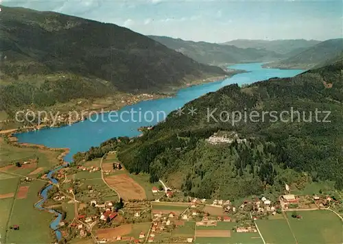 Ossiachersee mit Ruine Landskron Fliegeraufnahme Ossiachersee