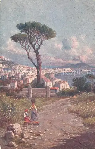 Napoli_Neapel Panorama dalla Villa Patrizi Posillipo Pittore G. Carelli Napoli Neapel