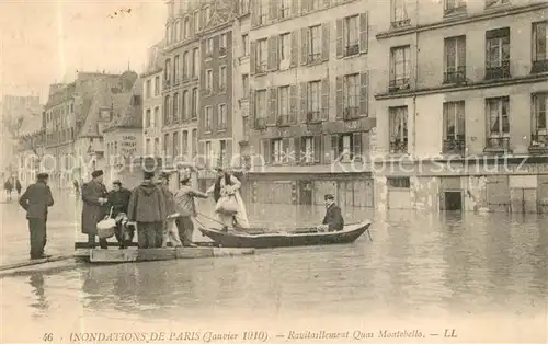 Paris Inondations Jan 1910 Ravitaillement Quai Montebello Paris