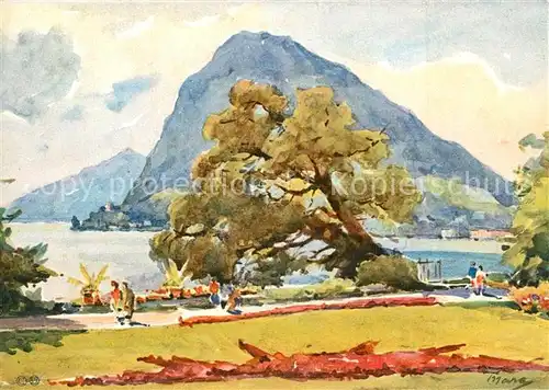 Lugano_TI Promenade Luganersee Monte San Salvatore Kuenstlerkarte Lugano_TI