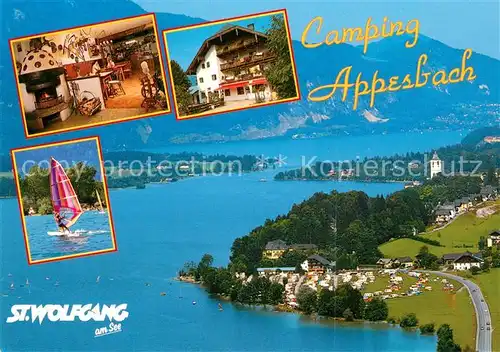 St_Wolfgang_Salzkammergut Camping Appesbach am Wolfgangsee Windsurfen Fliegeraufnahme St_Wolfgang_Salzkammergut