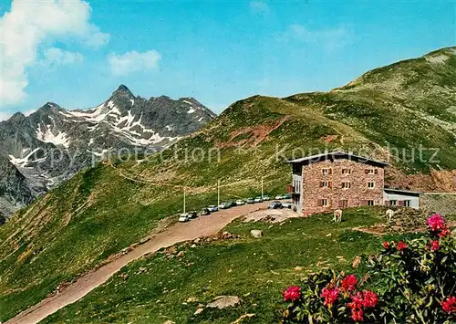 Penserjoch_Passo_di_Pennes Berggasthof Alpenrosenhof mit Weisshorn 