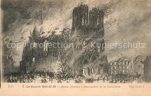 Reims_Champagne_Ardenne Grande Guerre 1914 1916 Destruction de la Cathedrale Dessin Kuenstlerkarte Reims_Champagne_Ardenne