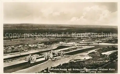 Kembs_Elsass Kraftwerk mit Schleusen gegenueber Jsteiner Klotz Fliegeraufnahme Kembs Elsass