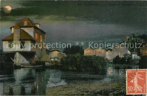 Poitiers_Vienne Moulin de Chasseigne la nuit au clair de lune Poitiers Vienne