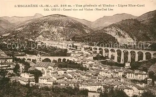 L_Escarene_Alpes_Maritimes Vue generale et Viaduc Ligne Nice Coni L_Escarene