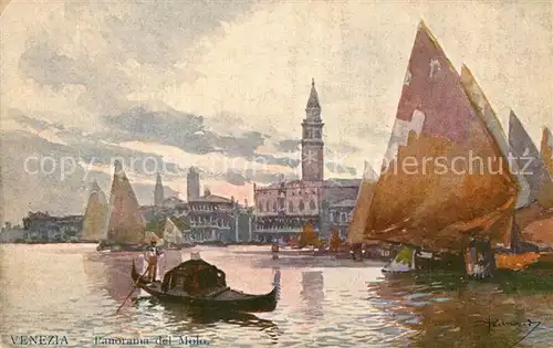 Venezia_Venedig Panorama del Molo Gondel Segelboot Kuenstlerkarte Venezia Venedig