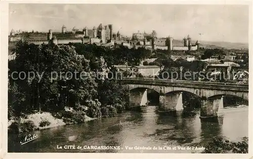 Carcassonne Vue generale de la Cite Pont sur l Aude Carcassonne