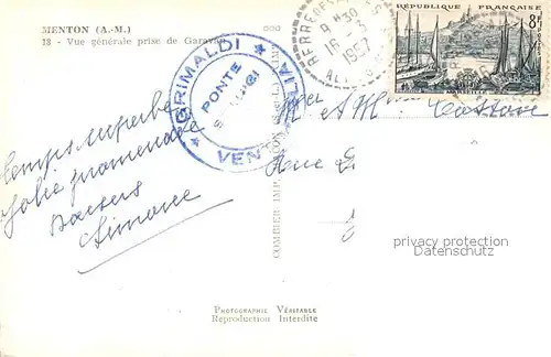 Menton_Alpes_Maritimes Vue generale prise de Garavan Menton_Alpes_Maritimes