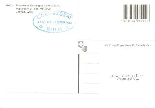 Gornergratbahn Bergstation Matterhorn Mont Cervin Zermatt  Gornergratbahn