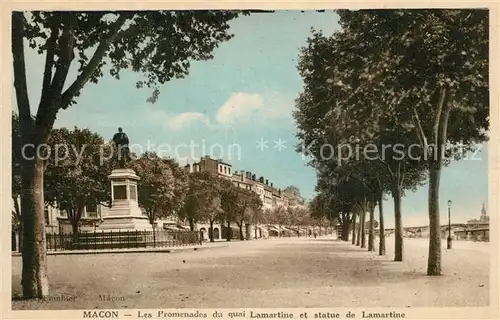 Macon_Saone et Loire Les Promenades du quai Lamartine et statue de Lamartine Macon Saone et Loire