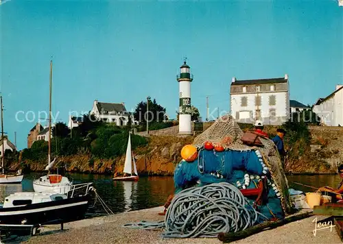Doelan Le port et le phare Hafen Fischernetze Leuchtturm 