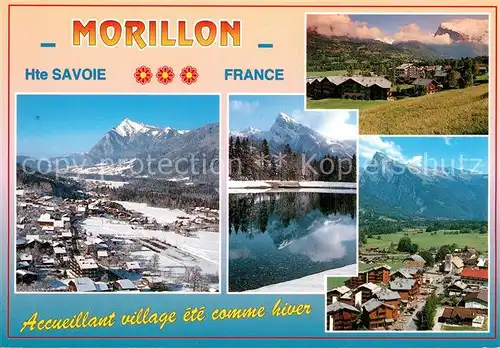 Morillon Panorama du village en ete et en hiver Alpes Lac Morillon