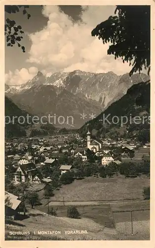 Schruns_Vorarlberg Gesamtansicht mit Alpenpanorama Montafon Schruns Vorarlberg