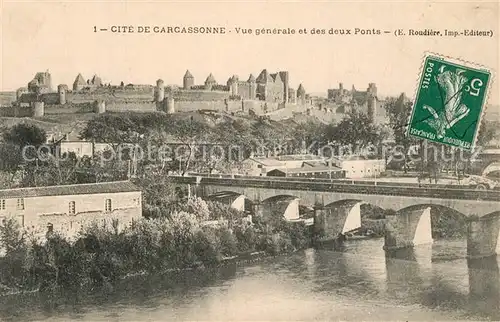 Carcassonne Vue generale de la Cite et les deux ponts Carcassonne